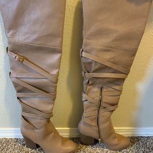 Jasmine Tan Over The Knee Heel Boots